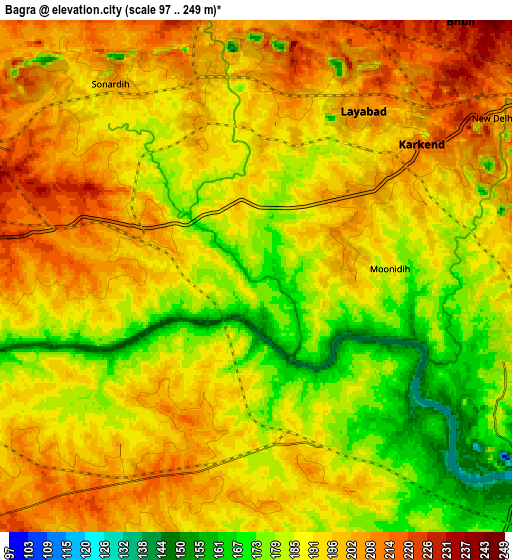 Zoom OUT 2x Bagra, India elevation map