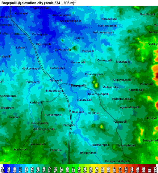 Zoom OUT 2x Bāgepalli, India elevation map