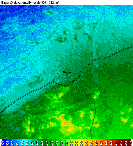 Zoom OUT 2x Bagar, India elevation map