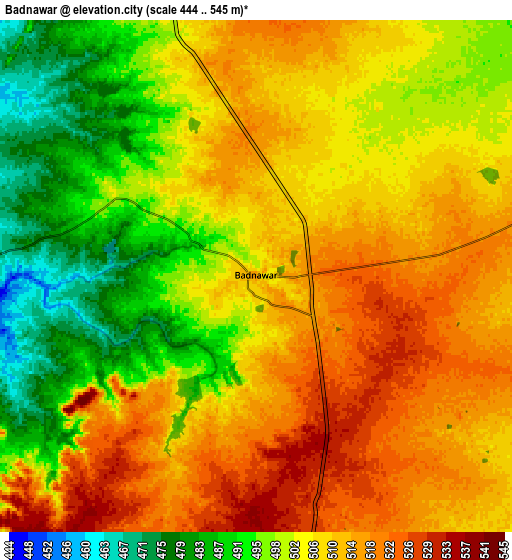 Zoom OUT 2x Badnāwar, India elevation map