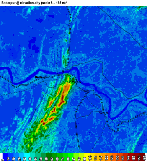 Zoom OUT 2x Badarpur, India elevation map