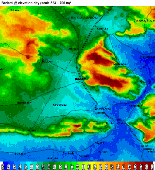 Zoom OUT 2x Bādāmi, India elevation map