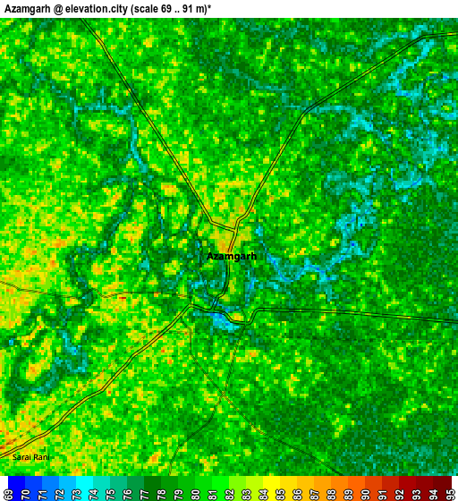 Zoom OUT 2x Azamgarh, India elevation map