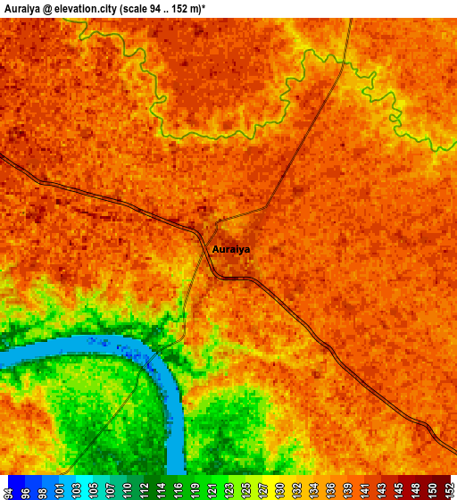 Zoom OUT 2x Auraiya, India elevation map