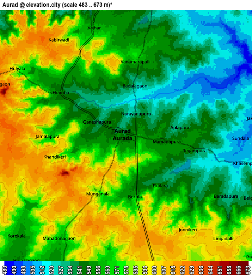 Zoom OUT 2x Aurād, India elevation map