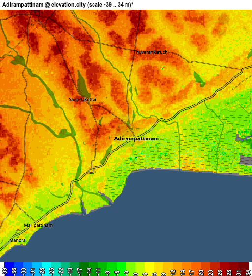 Zoom OUT 2x Adirampattinam, India elevation map