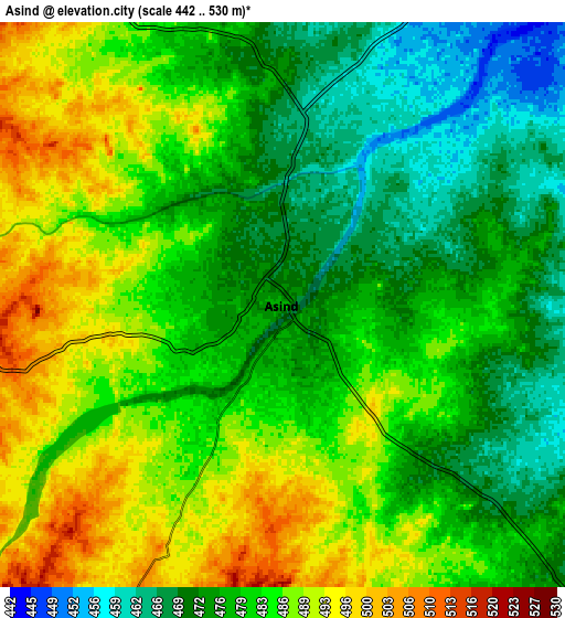 Zoom OUT 2x Āsind, India elevation map