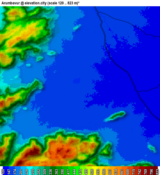 Zoom OUT 2x Arumbāvūr, India elevation map
