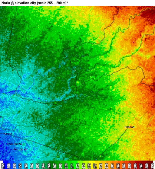 Zoom OUT 2x Norīa, India elevation map