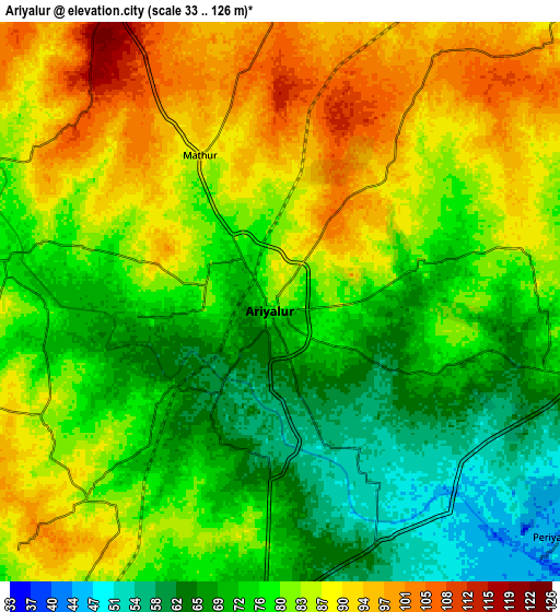 Zoom OUT 2x Ariyalūr, India elevation map