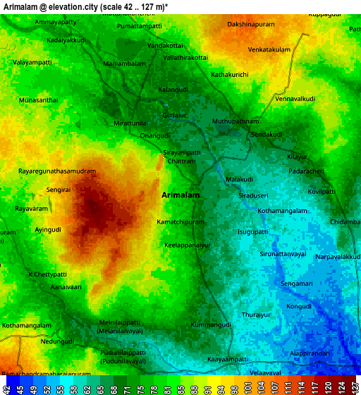 Zoom OUT 2x Arimalam, India elevation map