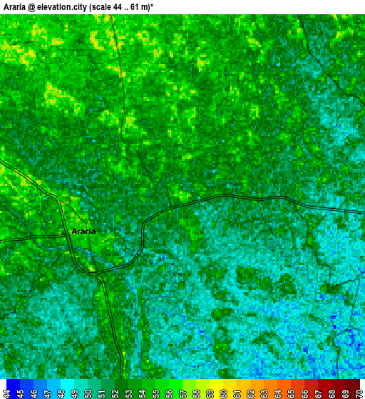 Zoom OUT 2x Arāria, India elevation map