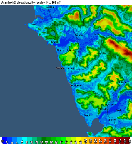 Zoom OUT 2x Arambol, India elevation map