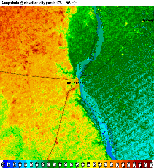 Zoom OUT 2x Anūpshahr, India elevation map