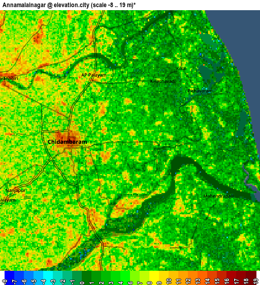 Zoom OUT 2x Annāmalainagar, India elevation map