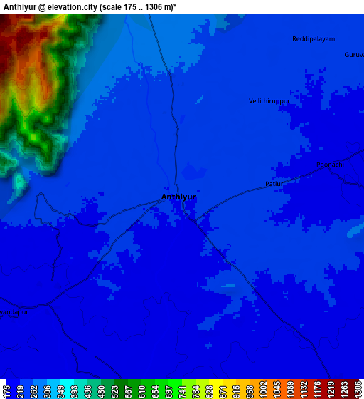 Zoom OUT 2x Anthiyur, India elevation map