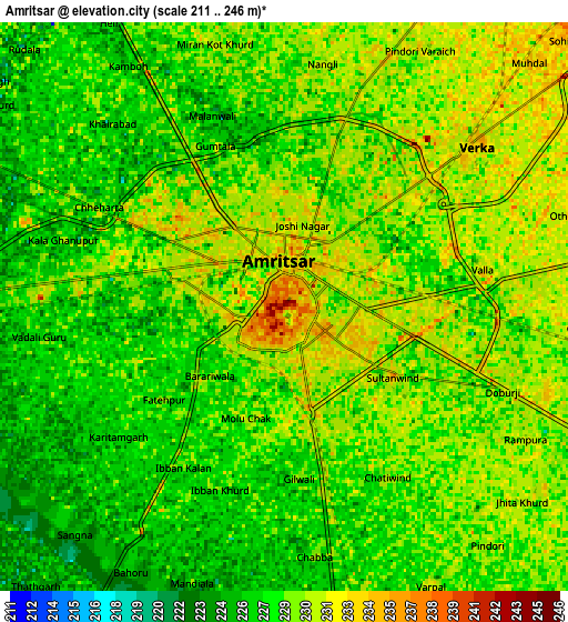 Zoom OUT 2x Amritsar, India elevation map