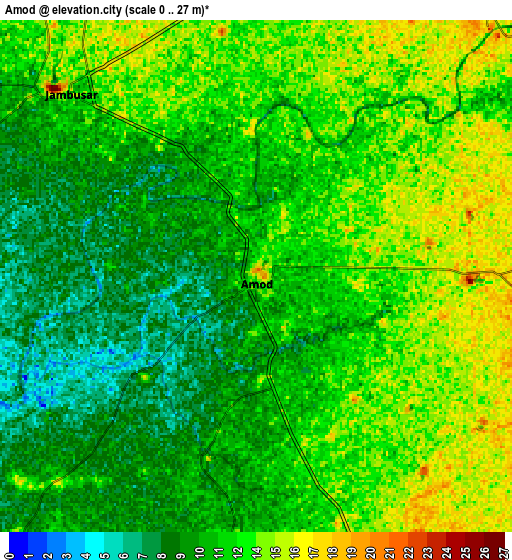 Zoom OUT 2x Amod, India elevation map