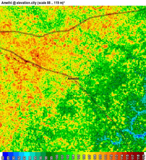 Zoom OUT 2x Amethī, India elevation map