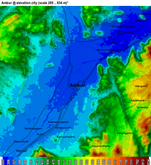 Zoom OUT 2x Ambur, India elevation map