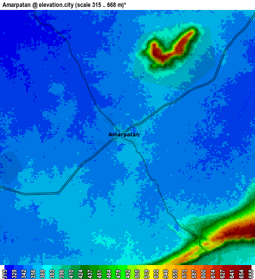 Zoom OUT 2x Amarpātan, India elevation map