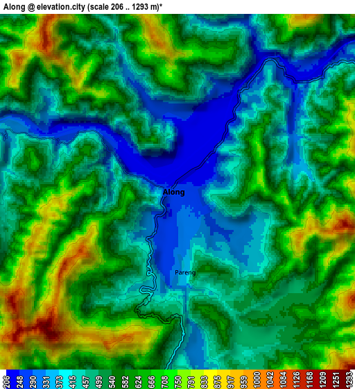 Zoom OUT 2x Along, India elevation map