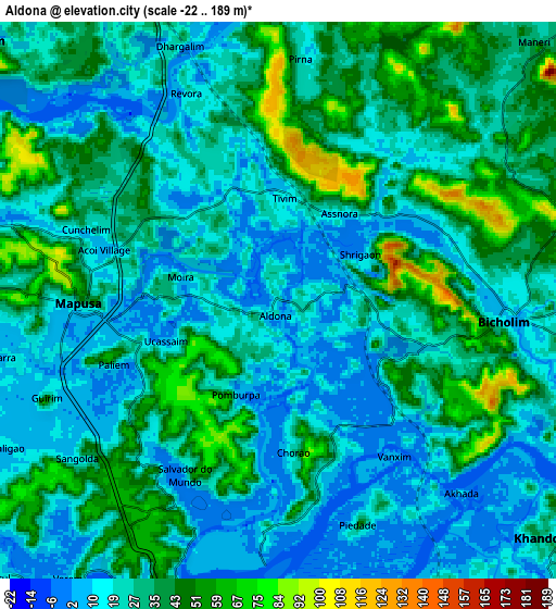 Zoom OUT 2x Aldona, India elevation map