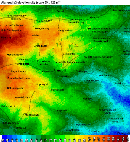 Zoom OUT 2x Ālangudi, India elevation map