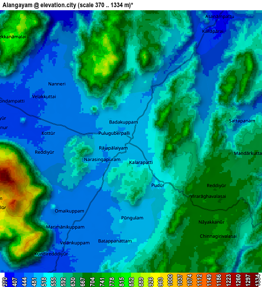 Zoom OUT 2x Alangāyam, India elevation map