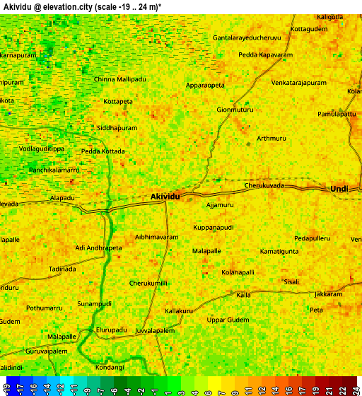 Zoom OUT 2x Akivīdu, India elevation map