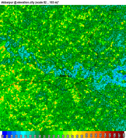 Zoom OUT 2x Akbarpur, India elevation map