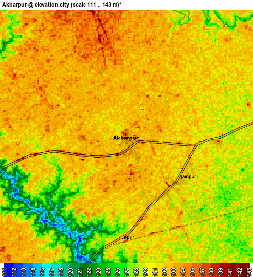 Zoom OUT 2x Akbarpur, India elevation map