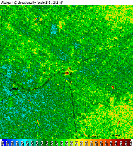 Zoom OUT 2x Akālgarh, India elevation map