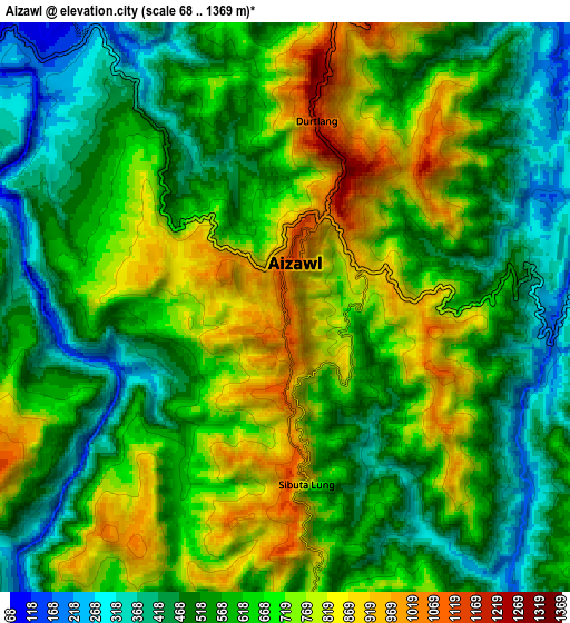 Zoom OUT 2x Aizawl, India elevation map