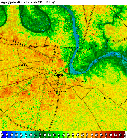 Zoom OUT 2x Agra, India elevation map
