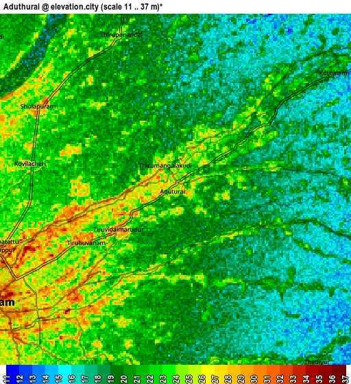 Zoom OUT 2x Aduthurai, India elevation map