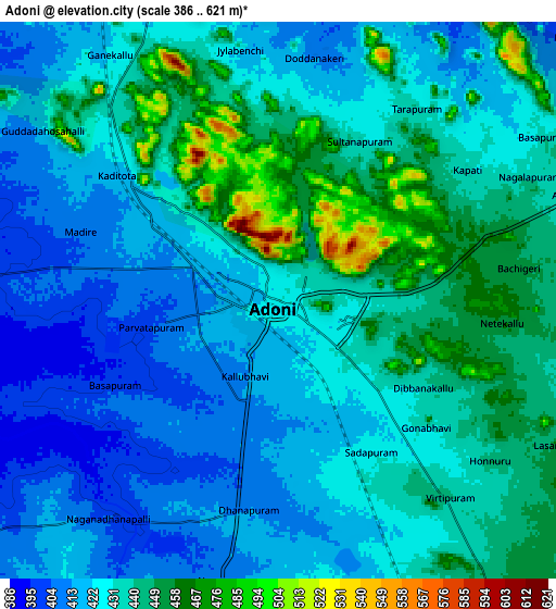 Zoom OUT 2x Ādoni, India elevation map