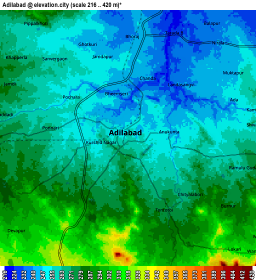 Zoom OUT 2x Ādilābād, India elevation map