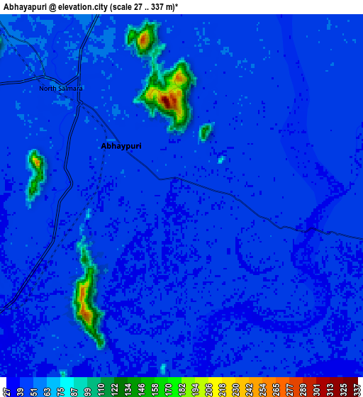 Zoom OUT 2x Abhayāpuri, India elevation map