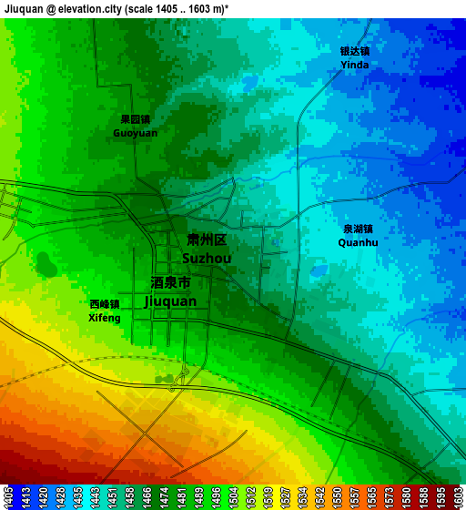 Zoom OUT 2x Jiuquan, China elevation map