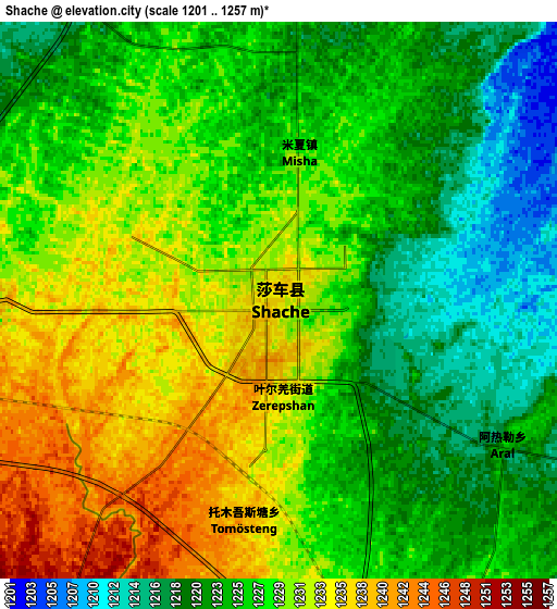 Zoom OUT 2x Shache, China elevation map