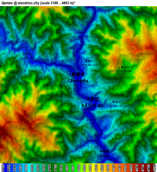 Zoom OUT 2x Qamdo, China elevation map