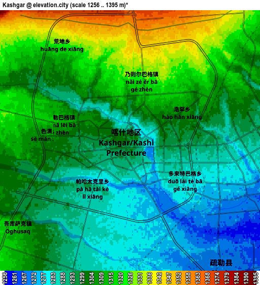 Zoom OUT 2x Kashgar, China elevation map