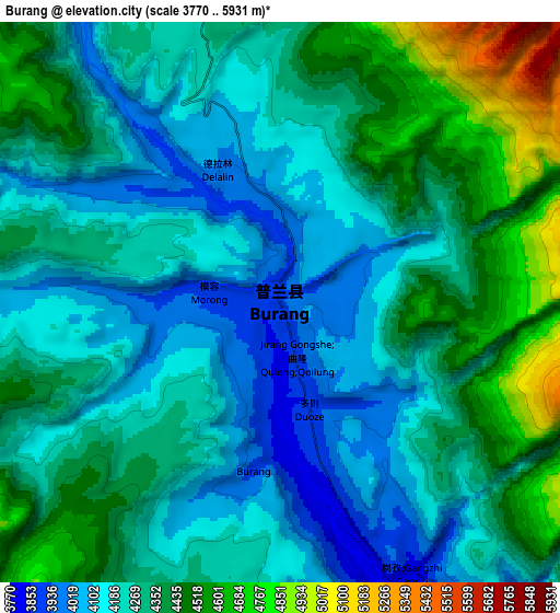 Zoom OUT 2x Burang, China elevation map