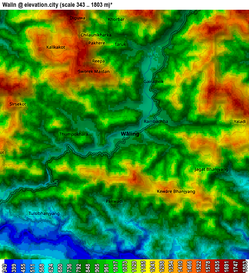 Zoom OUT 2x Wāliṅ, Nepal elevation map