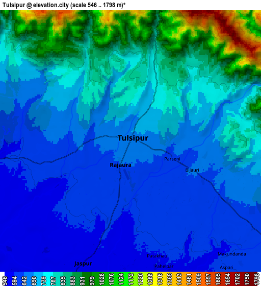 Zoom OUT 2x Tulsīpur, Nepal elevation map