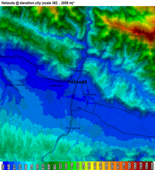 Zoom OUT 2x Hetauda, Nepal elevation map