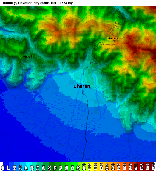 Zoom OUT 2x Dharān, Nepal elevation map