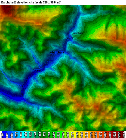 Zoom OUT 2x Dārchulā, Nepal elevation map