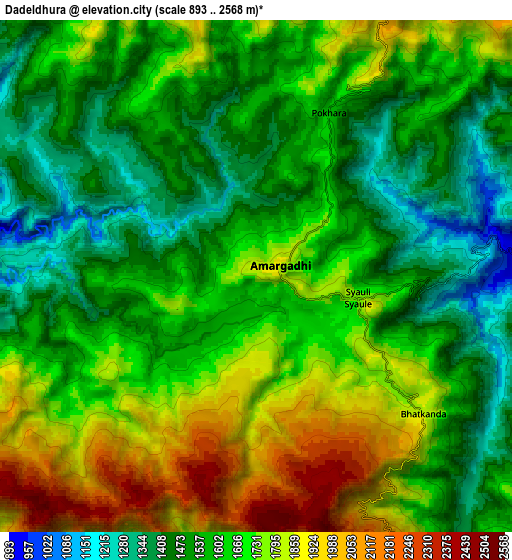 Zoom OUT 2x Dadeldhurā, Nepal elevation map